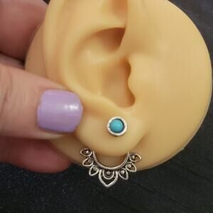 Boho silver tone synthetic turquoise illusion stud earrings